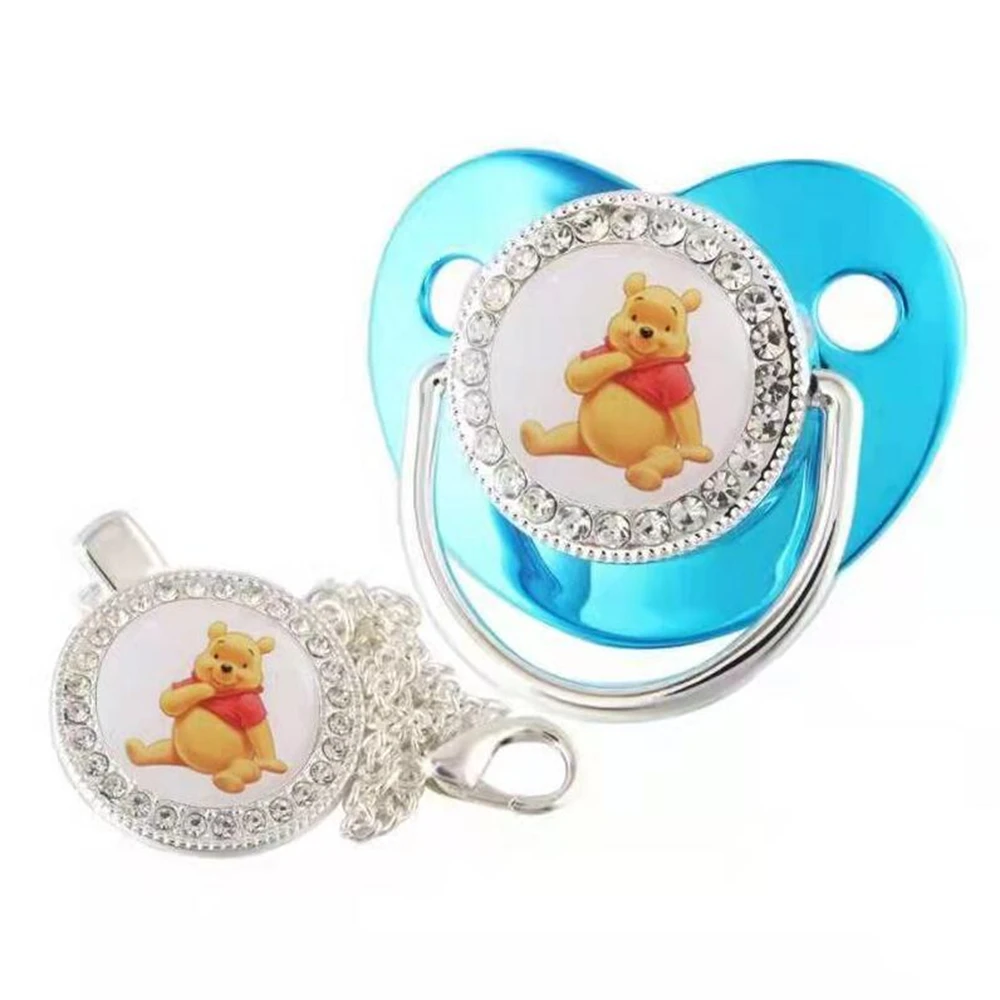 Mickey Mouse Minnie Mouse Winnie Hoop Bling Pacifiers for New Born Babies Blue Rhinestone Silicone Baby Sucking Dummy Lollipop