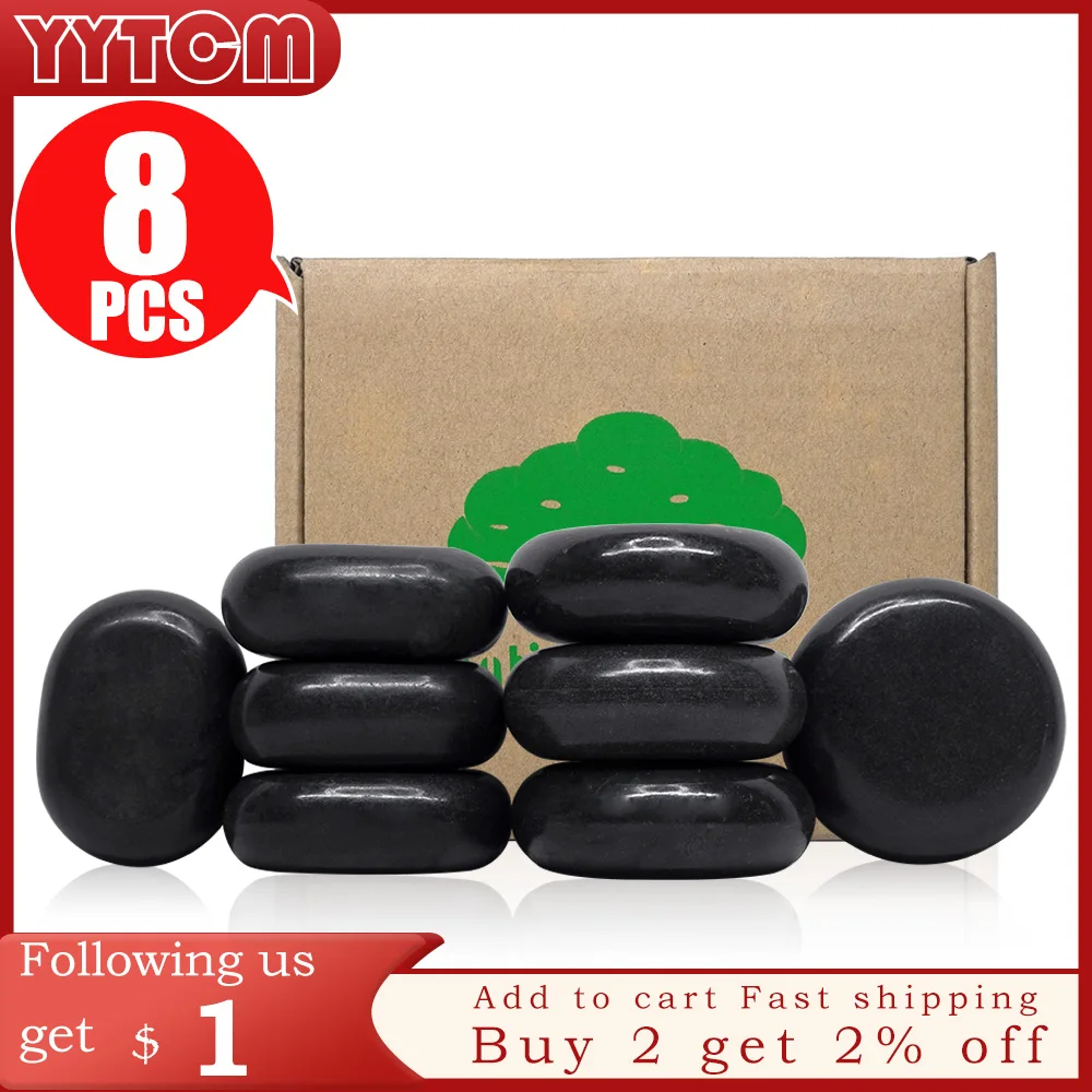 Tontin 8pcs/set Hot Stone Massage Set Heater Box Relieve Stress Back Pain Health Care Lava Basalt round massage tool Stones