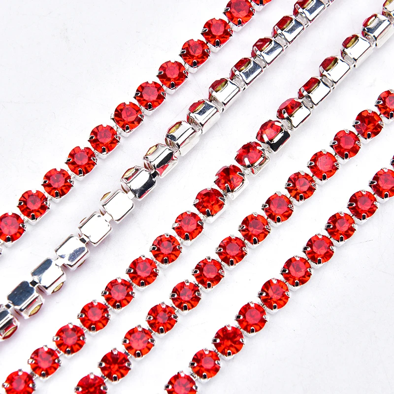 5 Yards SS20 5mm Rhinestone Cup Chain Strass Glass Crystal Stone Trimming Silver Base Plating Flatback DIY Wedding Dress Clothes