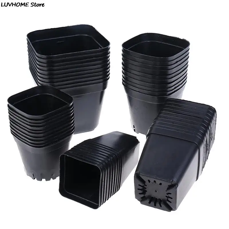 10pcs Black Color Flower Pots Planters Pot Trays Plastic Pots Creative Small Square Pots For Succulent Plants 5 SIZE