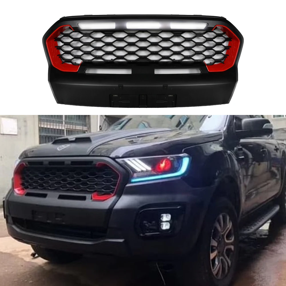 Dla Ranger T8 zderzak kratki Xl XLT PX MKIII MK3 WILDTRAK 2018 2019 2020 2021 Raptor styl kratka wyścigowa siatki Grille przednie kratka