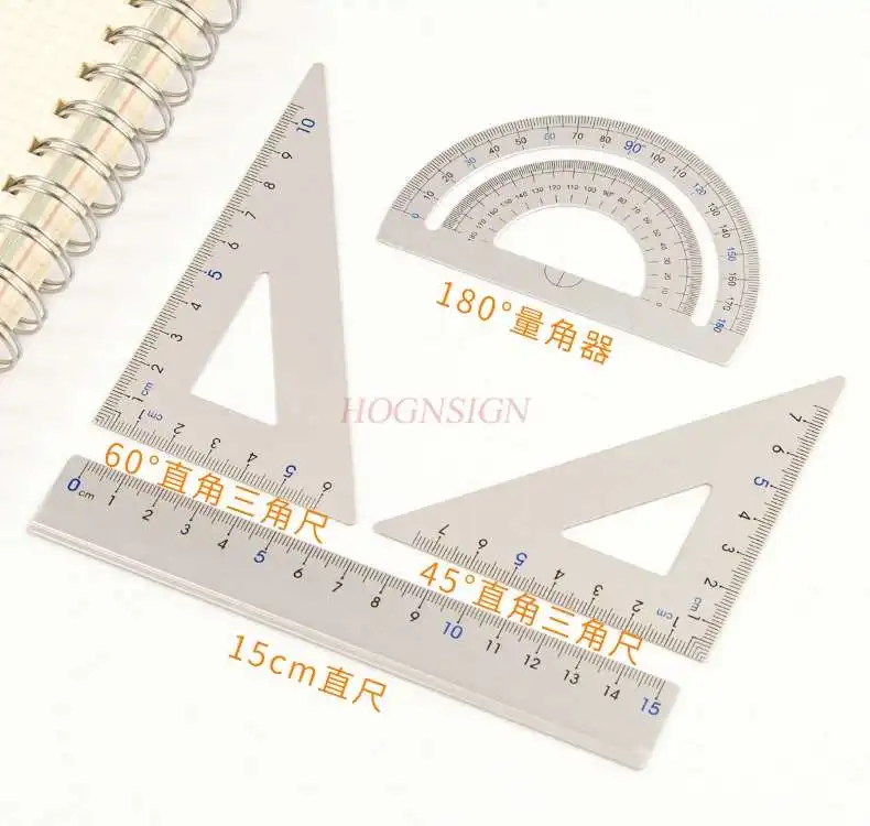 Primary and secondary school students' stationery exam drawing aluminum ruler drawing ruler triangle protractor