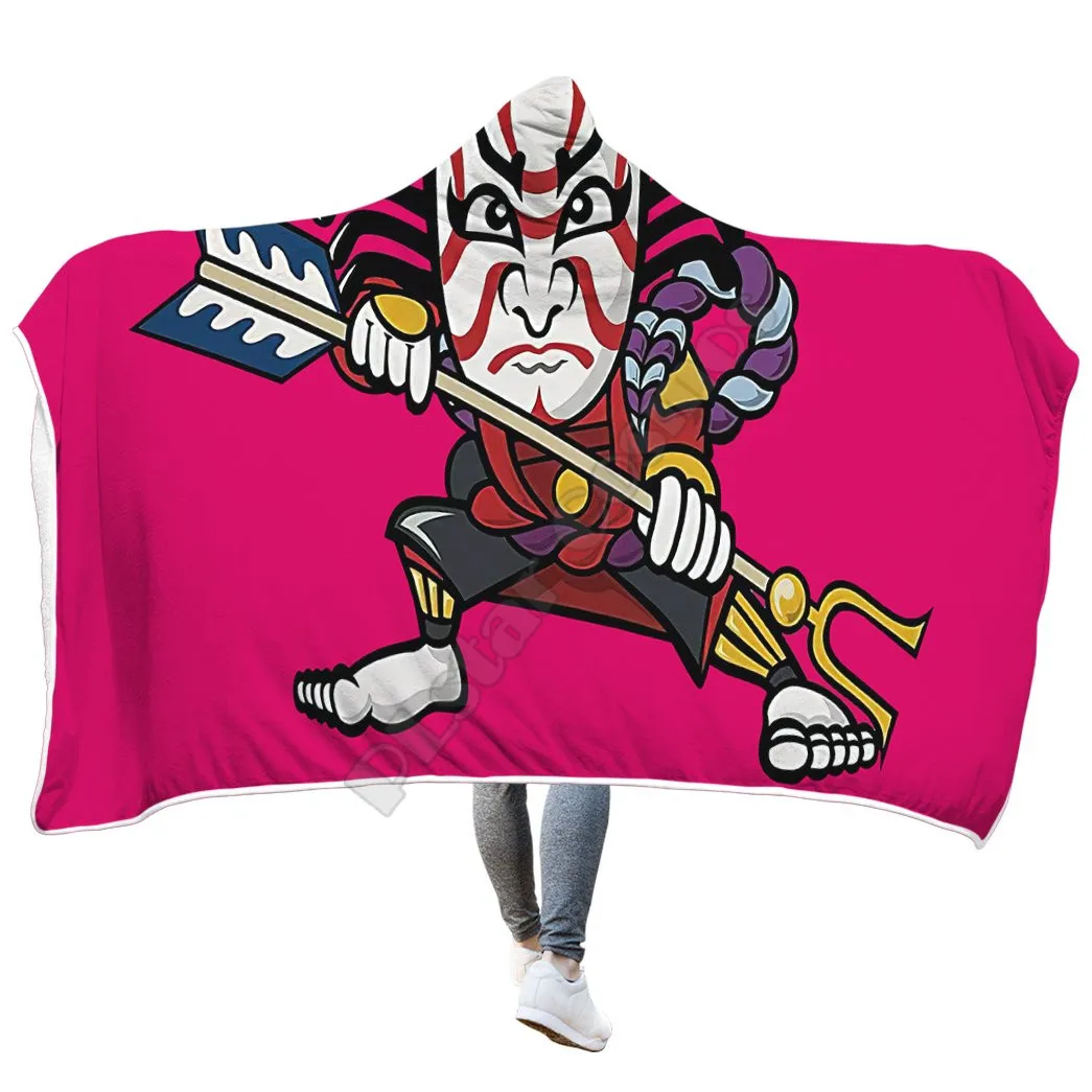 Plstar Cosmos Kabuki Mask Samurai Hooded Blanket 3D full Printed Wearable Blanket Adults men women kids Boy Girl Blanket