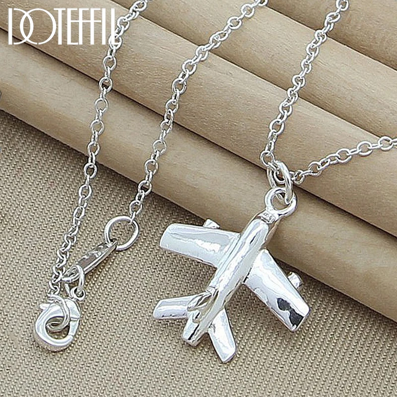 

DOTEFFIL 925 Sterling Silver Aircraft Plane Pendant Necklace 18-30 Inch Chain For Woman Fashion Wedding Engagement Charm Jewelry