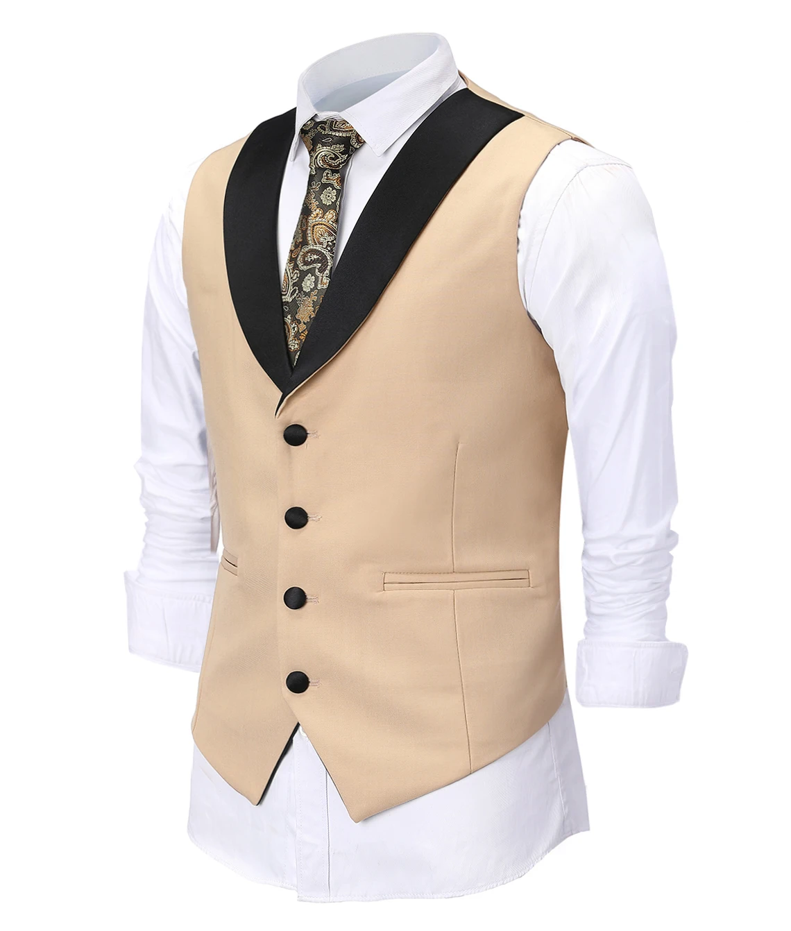 Casual Men\'s Beige Vest Jacket Slim Fit Prom Burgundy Tuxedos Blazer Champagne Suits Waistcoat For Wedding Best Man Grooms