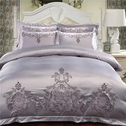 38Silver Cotton Chinese Embroidery Bedding Sets Queen King size Luxury Red Wedding Duvet cover Bed sheet/linen set Pillowcase