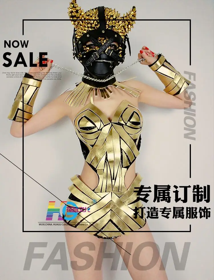 Gold Space Women Warrior Golden Technology Series Bar Dance Team GOGO Stage Performance Halloween Custom Performance Costume