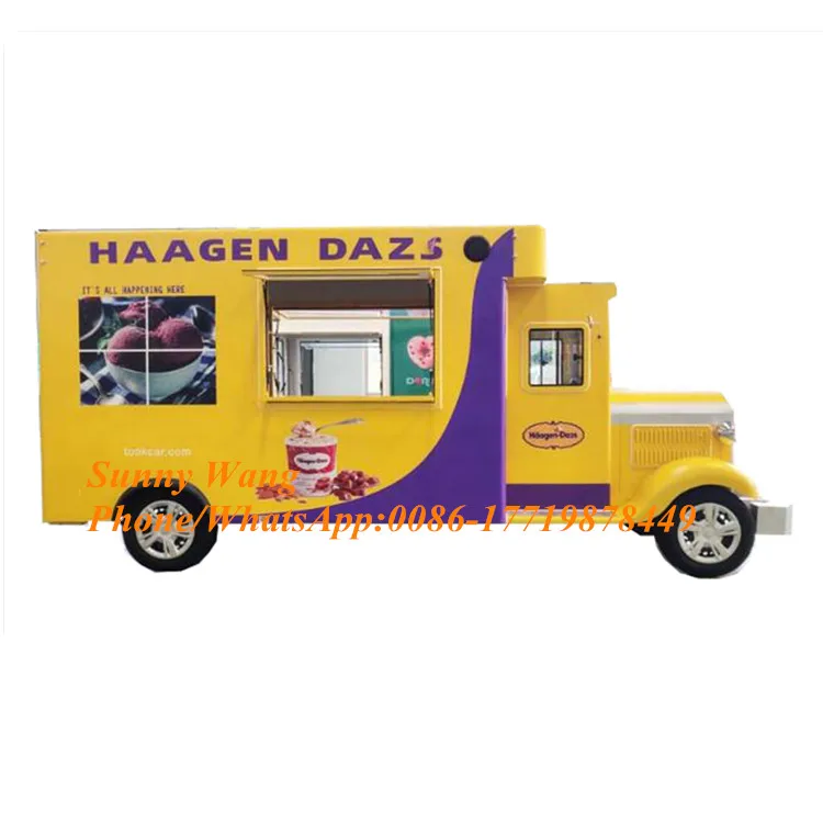 Electric Yellow Color Fast Food Mobile Food Trailer Mobile Food Cart Truck With Three Years Warranty