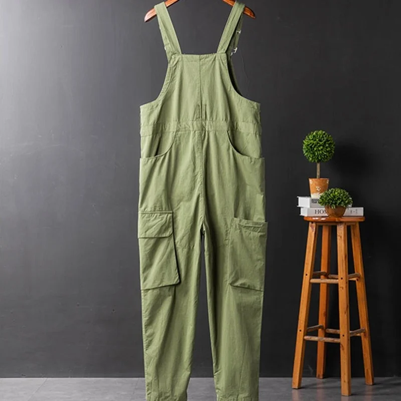 

Cargo Men Jumpsuit Straight Loose Multi-Pockets Overalls Casual Trousers Spring Summer Outdoor Sleeveless Jumpsuit Male M-2XL