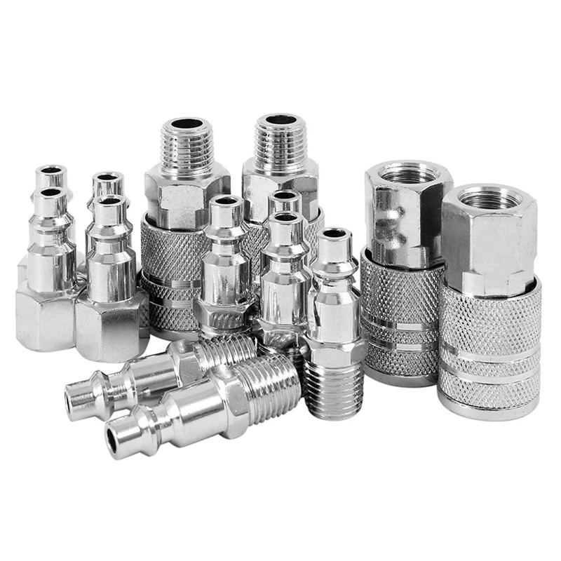 14pcs Air Line Hose Compressor Fitting 1/4 Inch Bsp Metal Connectors Coupler Male Female Quick Release Set