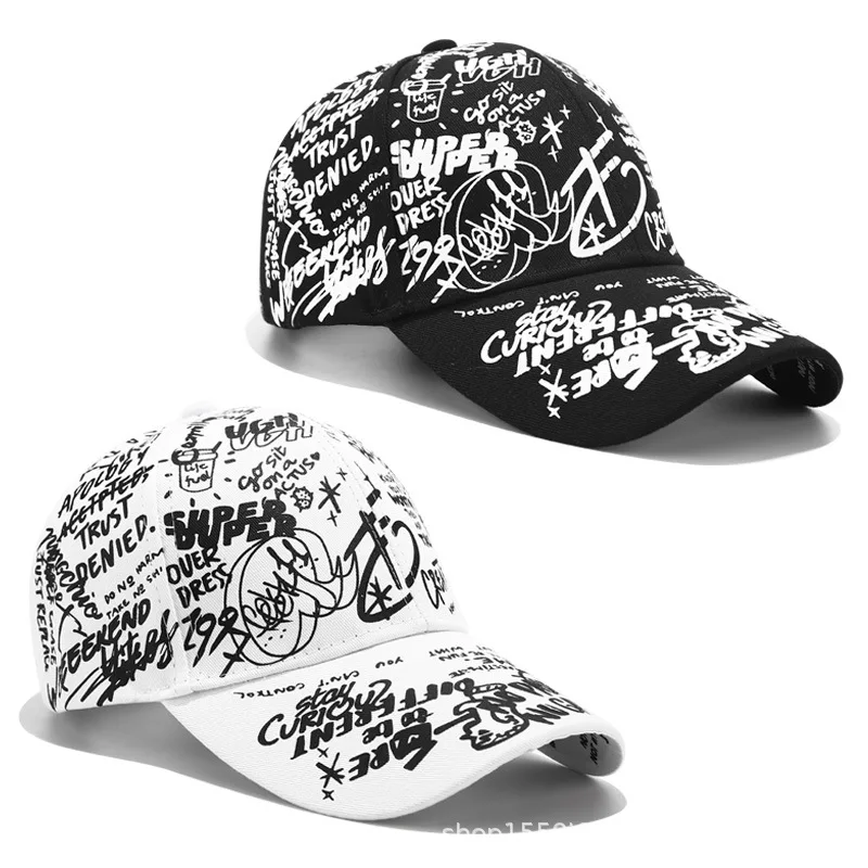 Korean version of the graffiti personality baseball hat tide men and women casual wild black shade curved eaves cap sun hat