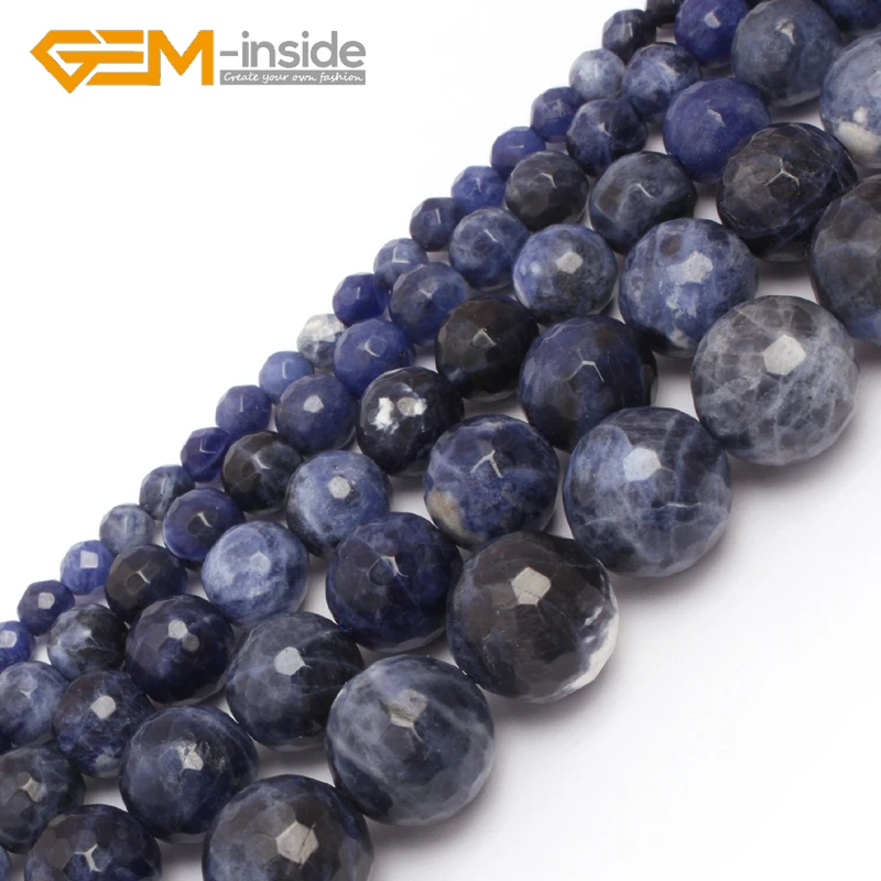 

Round Faceted Sodalite Beads: 4mm 6mm 8mm 10mm 12mm Natural Stone Beads Loose Beads For Jewelry Making Strand 15" Wholesale !