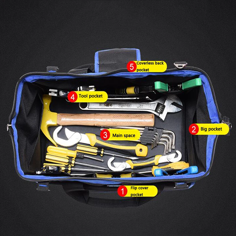 Borsa per attrezzi multifunzione borsa a spalla portatile borsa per attrezzi a doppio uso borsa in tessuto Oxford borsa per attrezzi impermeabile borsa per attrezzi per elettricisti