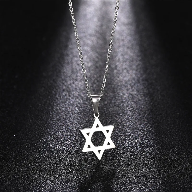 Vintage Jewish Magen David Hexagram Necklace Stainless Steel Simple Star of David Necklace Pendant for Men Women Collier