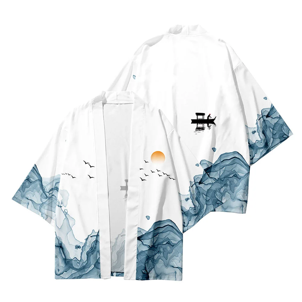 Plus rozmiar Kimono Cosplay topy Yukata ubrania styl japoński Streetwear sweter kobiety mężczyźni Harajuku Haori długie Kimono