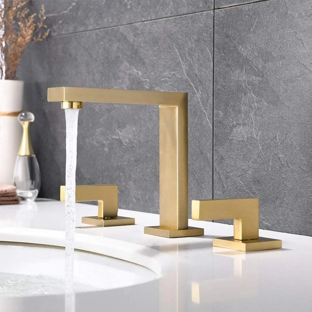 Gold/Black/Chrome Bathroom Sink Faucet 3 Hole Two Handle Widespread Lavatory Faucets Deck Mount Basin Mixer Tap Faucet