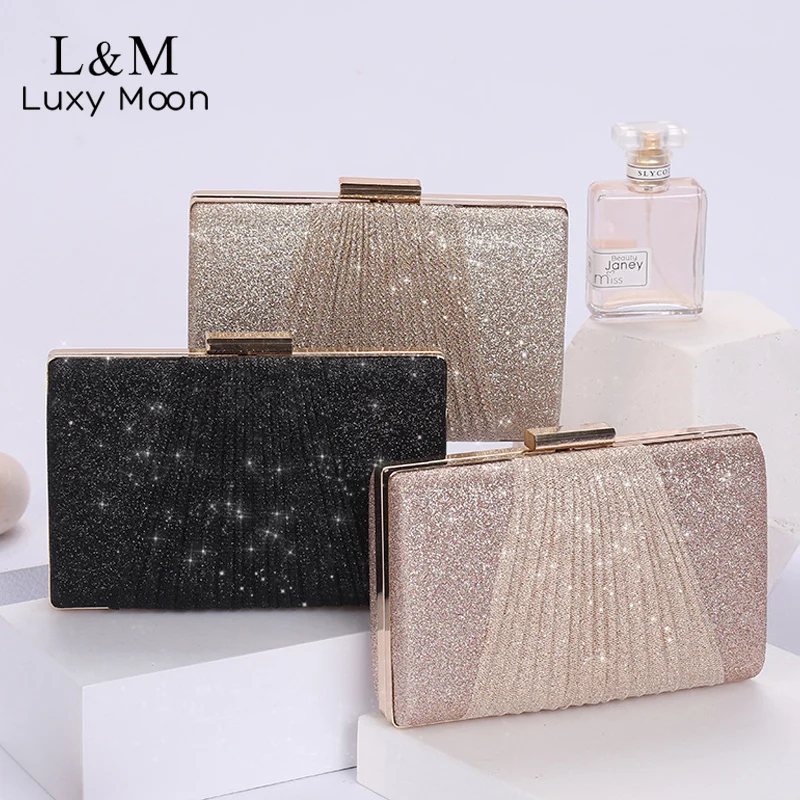 Shining Pleated Sequin Evening Clutch Bag Dinner Clutch Purse Knit Bowknot Bridal Clutch Wedding Lady Chain Shoulder Bag XA305H