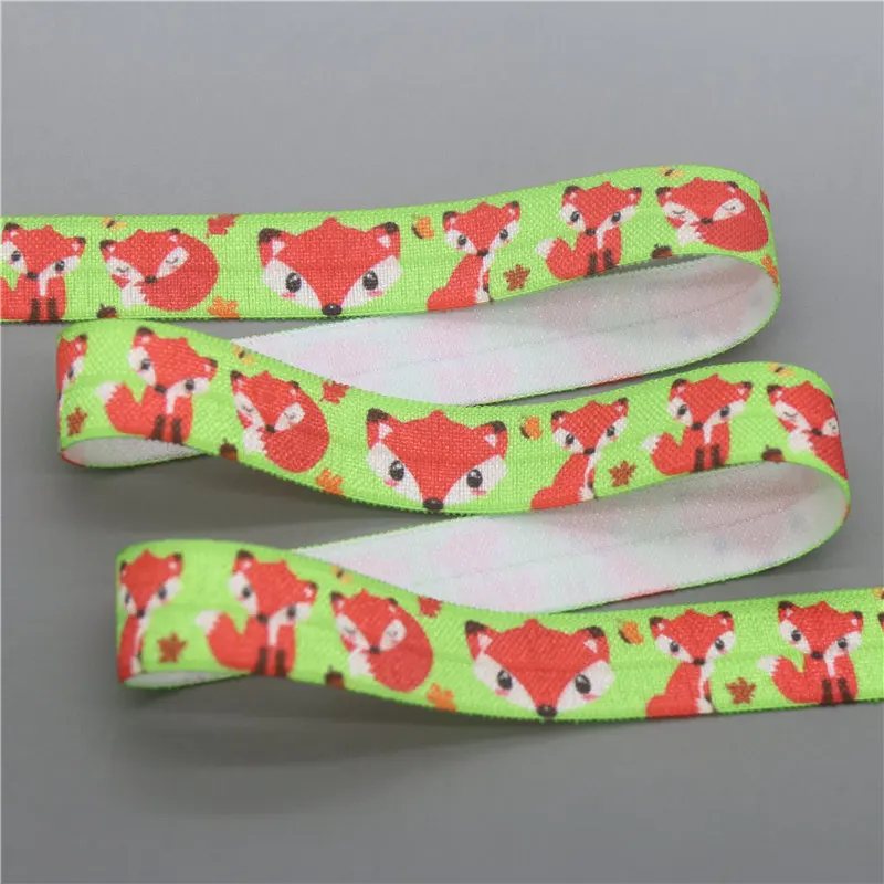 DHK 5/8\'\' 5yards animals fox sloth printed Fold Elastic FOE stretch ribbon hairbow headwear headband DIY OEM C1728