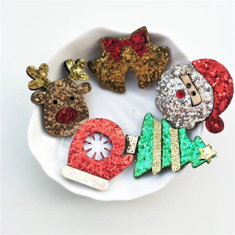 20pcs/lot Multi style Glitter Christmas antlers Padded Appliques For Craft Clothes Sewing Supplies DIY Hair Clip Accessories