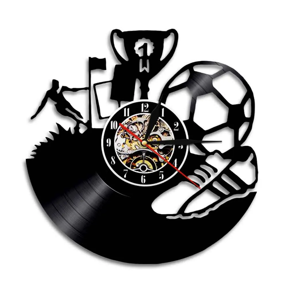 Football Players Vinyl Record Wall Clock Soccer Team Champions Sports Home Decor Football Shoes Wall Watch Football Fans Gift