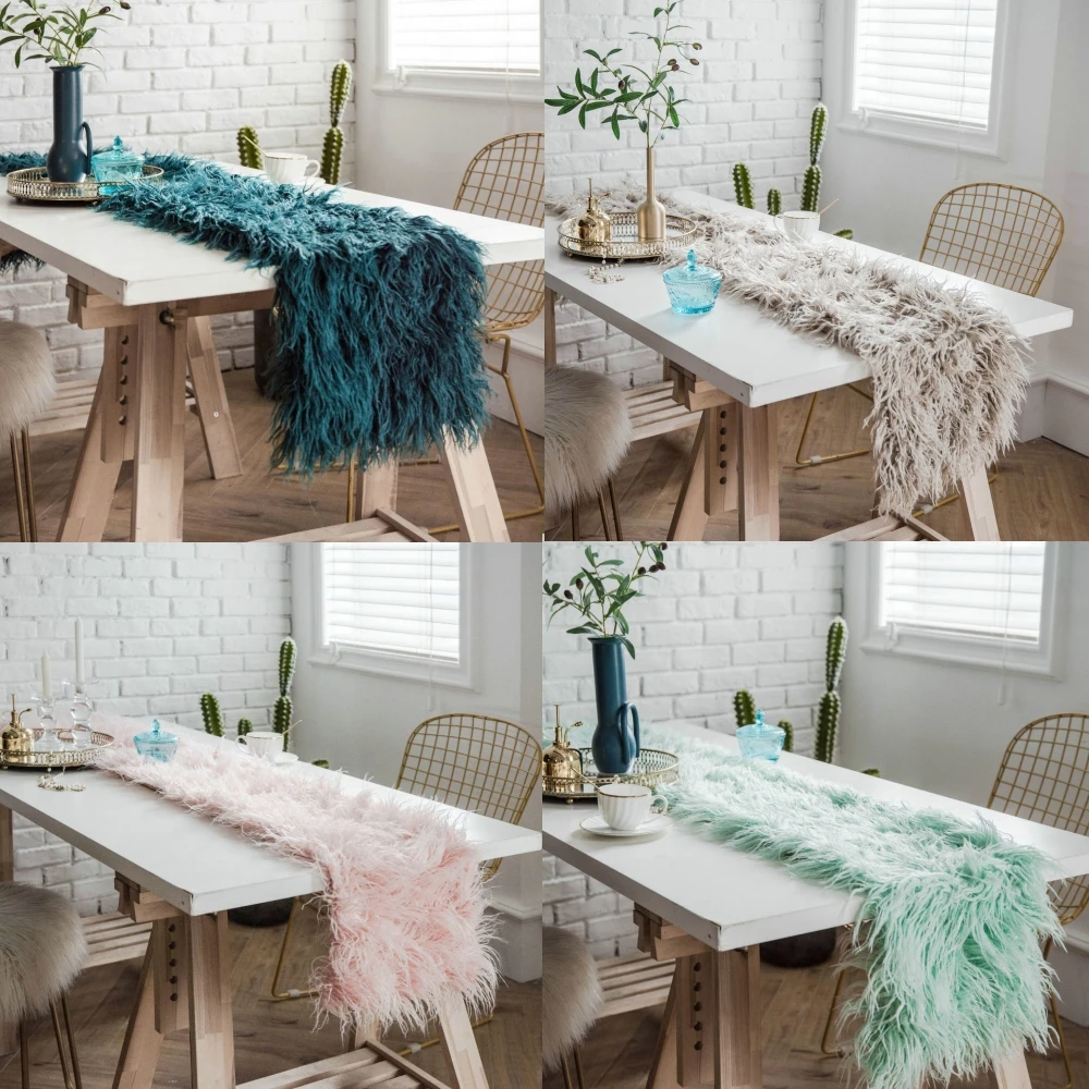 

Shaggy Plush Table Runner Artificial Wool Table Runners Home Dinner Table Decor