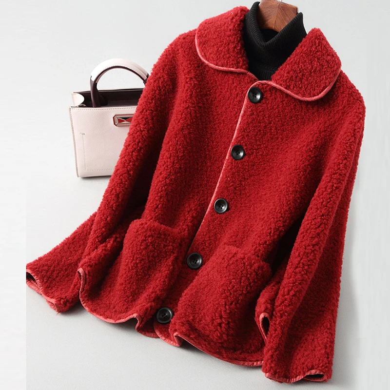 

Fad New Autumn Winter Fashion Elegant Slim Short Solid Real Women Fur Coat Real Lamb Wool Coats Jacket A046