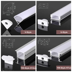 2-30pcs/lot 0.5m U V YW Style Aluminum Profile LED Cabinet Hard Bar Lamp Shell Channel Mikly Cover For 5050 5630 Strip Light