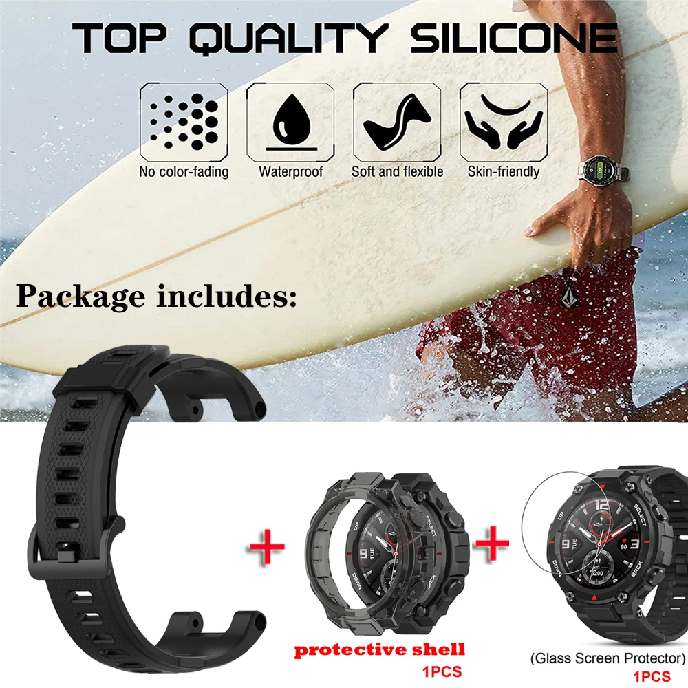 Silicone Watch Strap For Amazfit T rex Strap Replacement Strap For Amazfit T Rex Pro Strap With Protector Case Protector Film