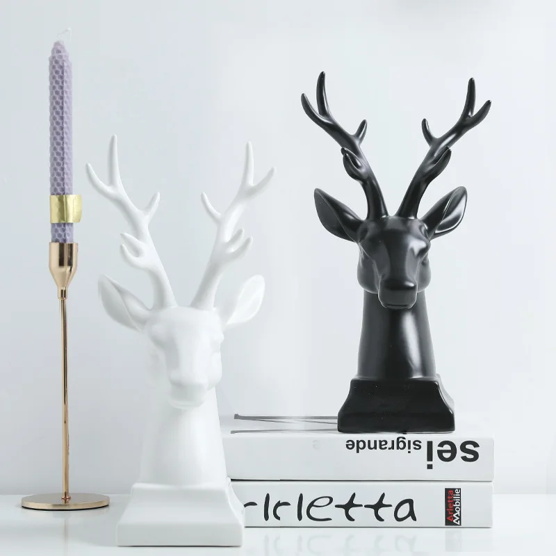 

ANIMAL STATUE CUTE DEER HEAD FIGURE ART SCULPTURE CERAMIC CRAFTWORK NORDIC HOME DECORATIONS CREATIVE GIFT R951