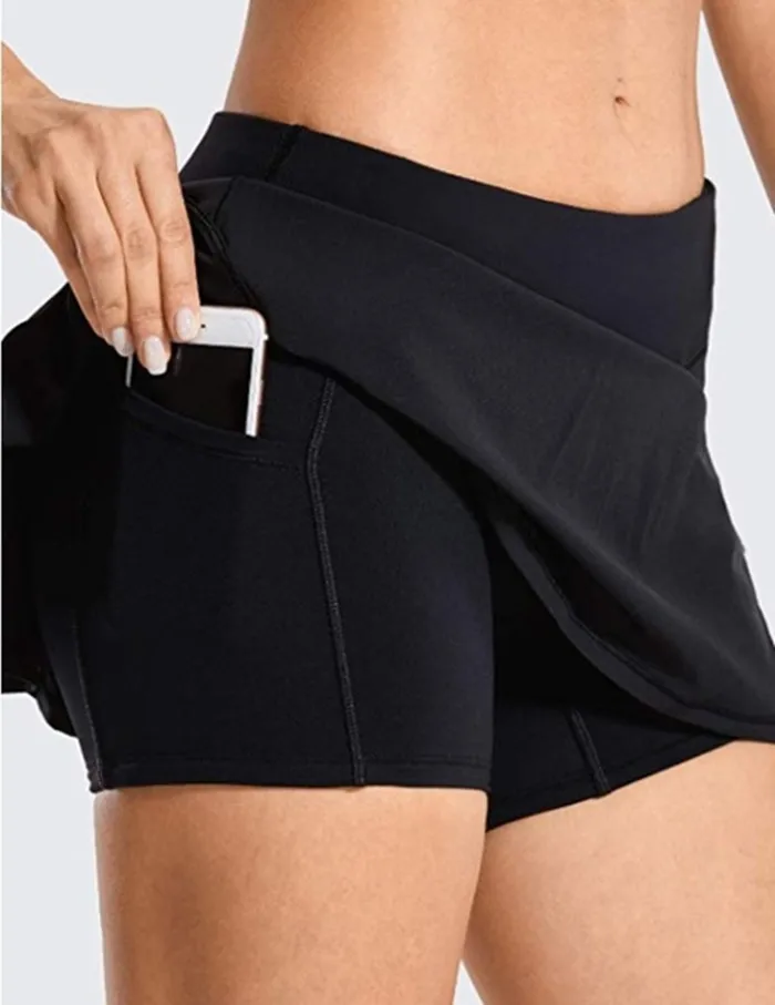 Women Sport Athletic Skirted Run Shorts Solid Color Pleated Tennis Golf Skirt Anti Exposure Fitness Short Skirt  Sportswear