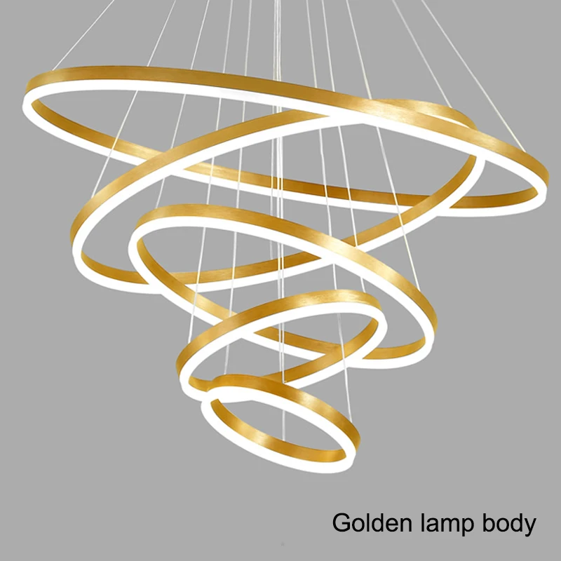 모던 LED 링 펜던트 조명, 골든 크리에이티브 알루미늄 원형 펜던트 조명, 거실 레스토랑 홈 링 램프