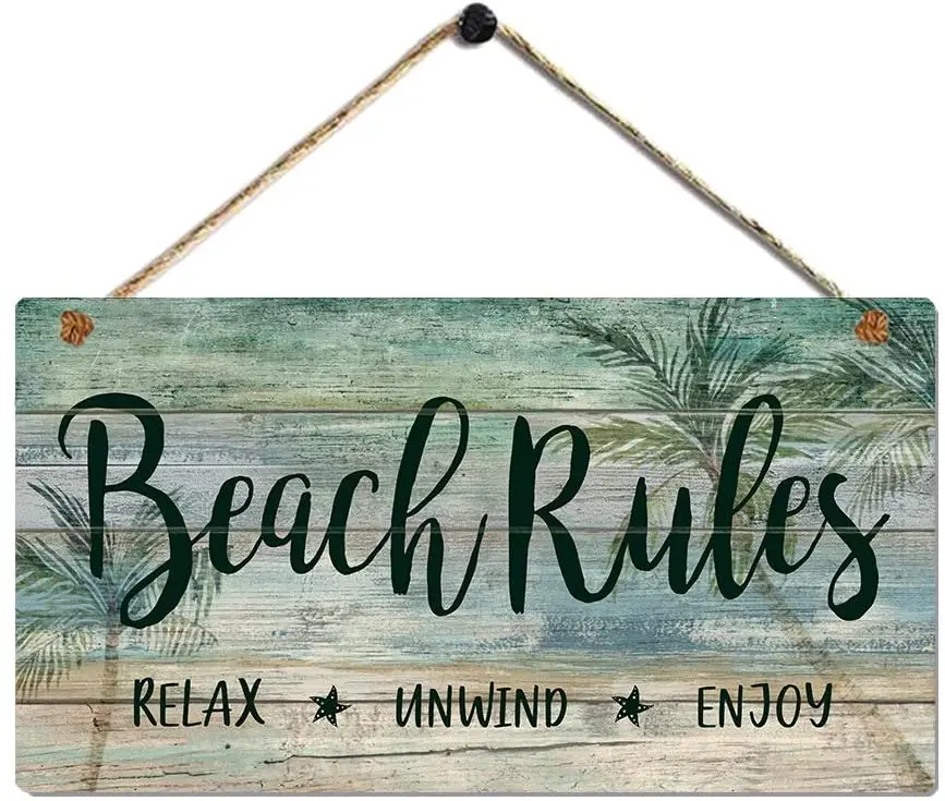 

Beach Rules Weathered Wood Plank Design Wall Hanging Sign - Relax Unwind Enjoy - Beach Wall Decor Wood Quote Signs