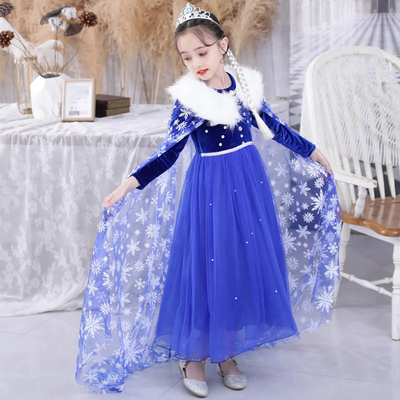 

Kids Girls Dress Elsa Anna Fancy Princess Dress Snow Queen Ice Girl Skirt Pearl Crown Gloves 3-10T