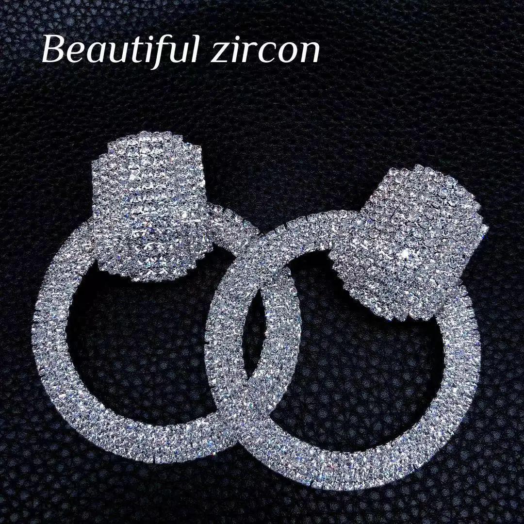 European and American large circle Rhinestone Earrings shiny crystal women\'s party Earrings Jewelry Fashion Party Earrings gifts