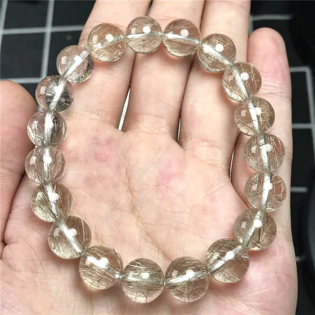 

10mm Natural Silver Brookite Platinum Rutilated Quartz Bracelet Jewelry For Woman Man Wealth Healing Crystal Beads Strands AAAAA