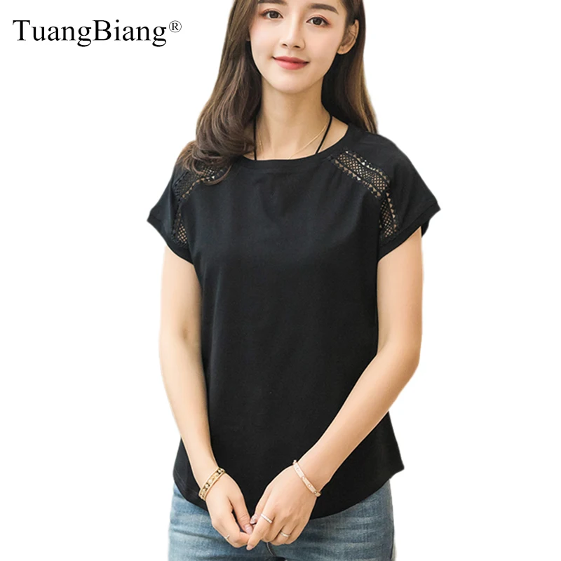 

TuangBiang 2023 Hollow Out Shoulder Women Cotton T-Shirts Summer O-Neck T Shirt Batwing Sleeve Soft Solid Color All-Match Tops