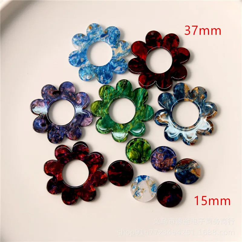 New style 30pcs/lot color pattern print cartoon flowers shape acrylic beads diy jewelry earring/garment accessory