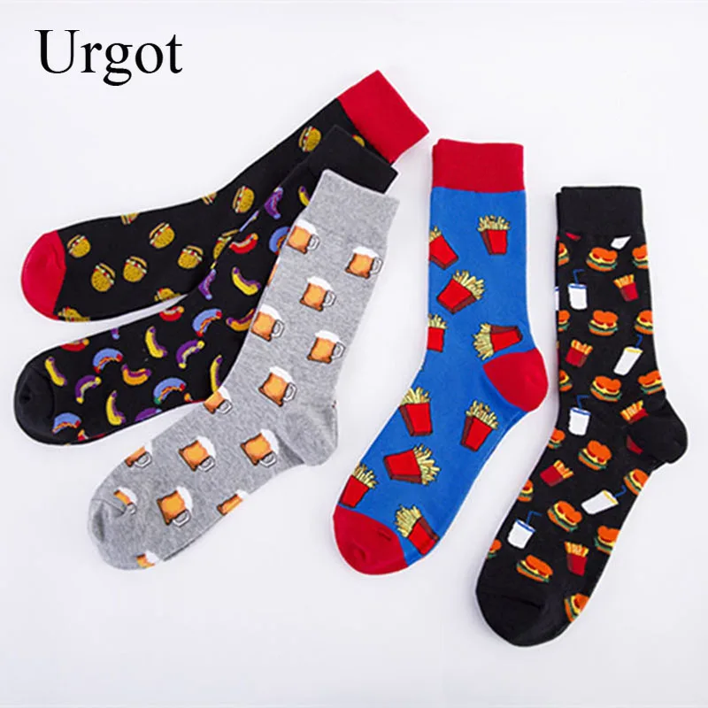 Urgot-Calcetines de algodón con estampado creativo para hombre, medias de estilo informal, 5 pares, 44,45