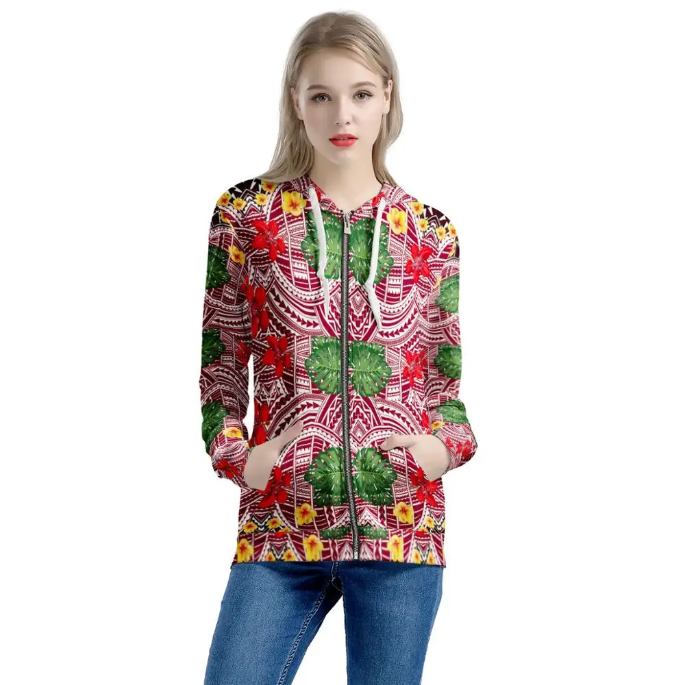 

MOQ 1 Hoodies Women Colorful Polynesian Paisley Style Hawaii Print Casual Sublimation Hoodies Ladies Hoodie Hoodies