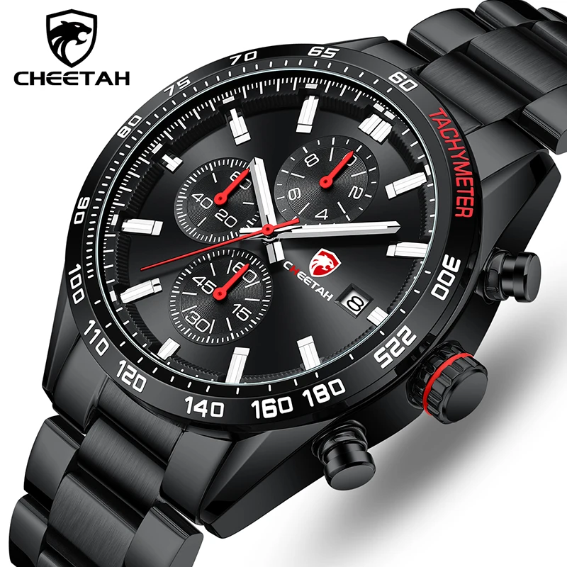 CHEETAH New Watch for Men Waterproof Stainless Steel Quartz Mens Watches Luminous Big Dial Sport Chronograph Watches Male Clock