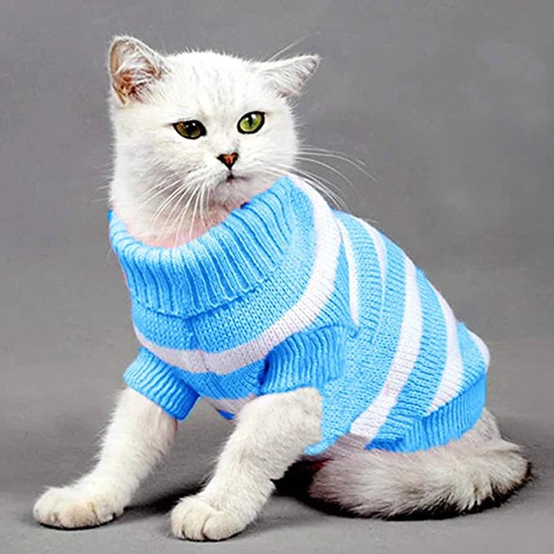 Striped Cat Sweaters Kitty Sweater for Cats Knitwear,Small Dogs Kitten Clothes Male and Female,High Stretch,Soft,Warm