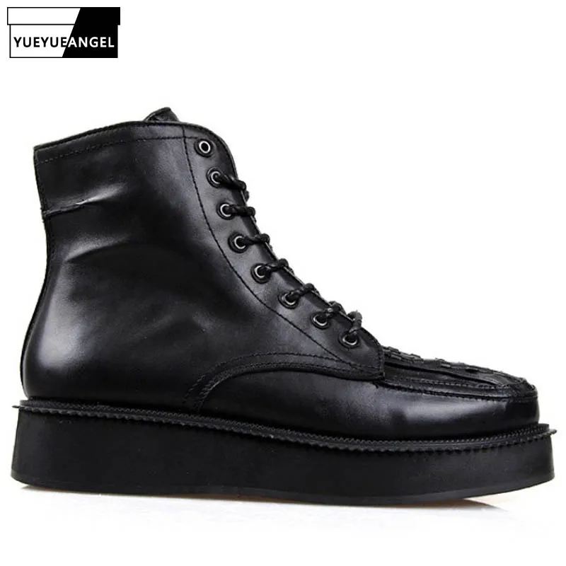 Fashion Men Genuine Leather Boots Autumn Work Ankle Boots Shoes New Designer Man Lace Up Sewing Casual Shoes Botas Hombre