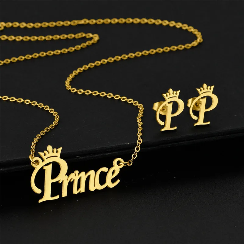 European And American Stainless Steel Prince Pendant Clavicle Chain Earrings Set