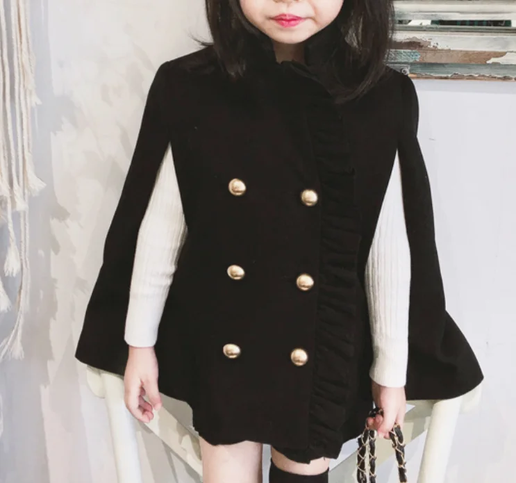 Spring Autumn girls 2 pcs set baby cape + shorts kids brand suit children fashion sleeveless double breasted