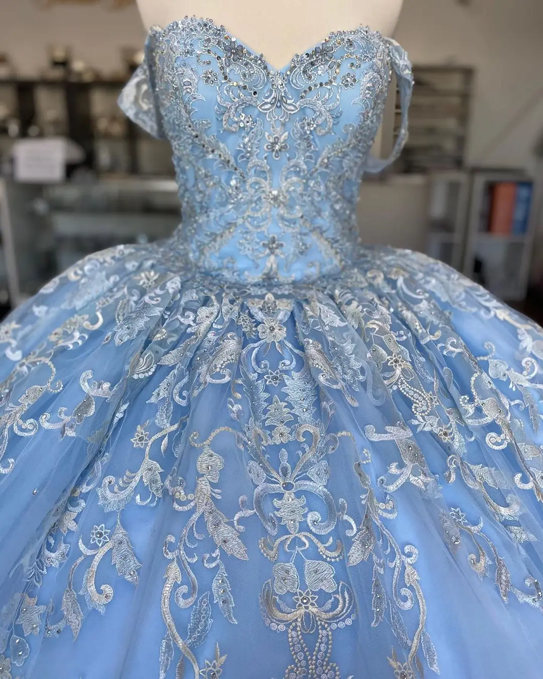 Cinderela-vestido de festa azul com cadarço, 15 anos, 2020, vestido inchado, quinceanera, ombro à mostra, doce