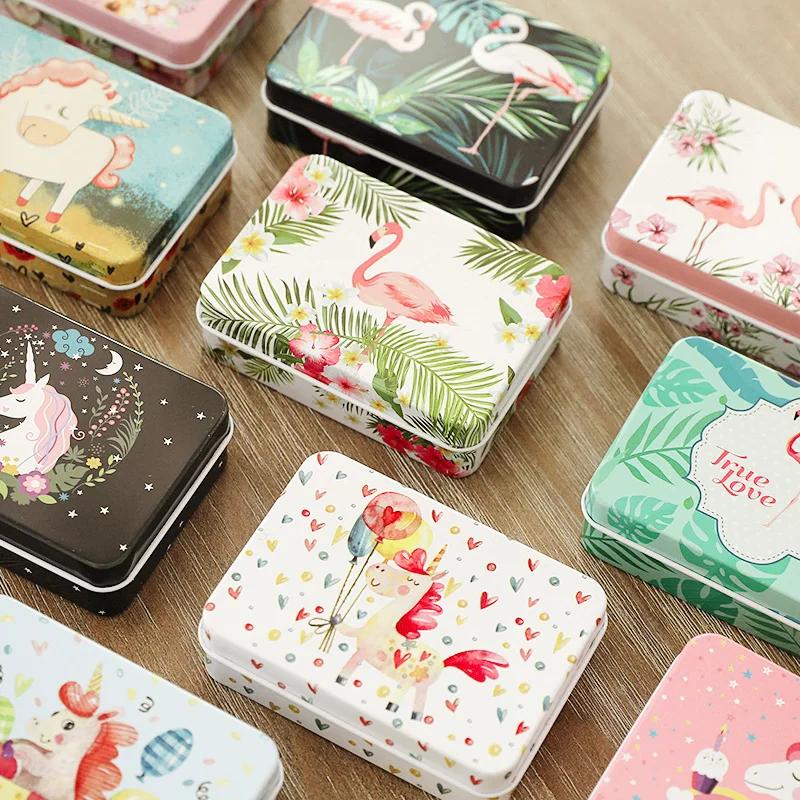 HQ Rectangular Flamingo Printing Flip Cigarette Storage Tin Box for Jewelry Wedding Favor Exquisite Metal Candy Card Case Decor