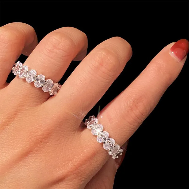 Size 5-11 Drop Shipping Luxury Jewelry 925 Sterling Silver Oval White Topaz CZ Diamond Promise Women Wedding Bridal Ring Gift