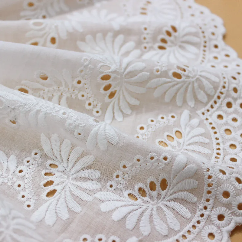 1Y White Cotton embroidery Lace Fabric DIY Trims Warp Knitting Sewing Accessories