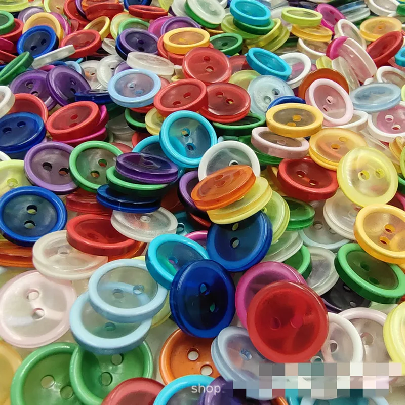 100 Pcs 12.5mm Transparent Buttons Mix Color Plastic Buttons Children\'s Apparel Supplies Sewing Accessories DIY With Two Holes