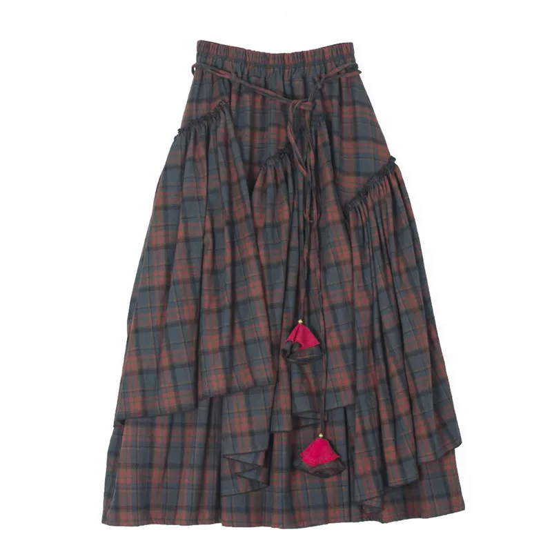 Women\'s Skirt 2022 Spring Autumn Winter New Plaid Skirts Elastic Waist A-Line Retro Elegant Swing Skirts Female Dance Clothes